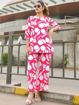 Gahan - Womens Pink Floral Printed Pure Cotton Co-Ord Set