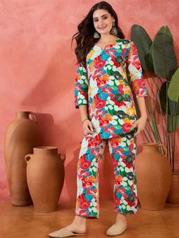 Gahan - Womens Multi-Color Floral Printed Pure Cotton Co-Ord Set