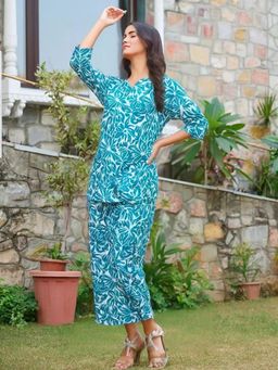 Gahan - Womens Sky Blue Floral Printed Pure Cotton Co-Ord Set