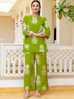 Gahan - Womens Green Floral Pure Cotton Printed Co-Ord Set