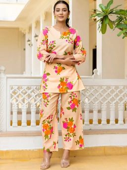 Gahan - Womens Floral Beige Pure Cotton Printed Co-Ord Set