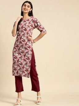 Gahan - Womens Pink Floral Printed Regular Kurta with Pant
