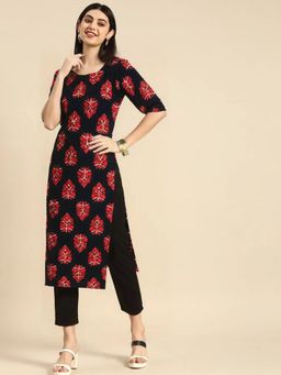 Gahan - Womens Red Printed Regular Kurta with Pant