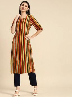 Gahan - Womens Multi-Color Stripes Regular Kurta with Pant