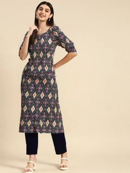 Gahan - Womens Blue Printed Regular Kurta with Pant