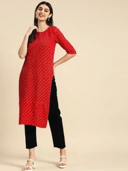 Gahan - Womens Red Printed Regular Kurta with Pant