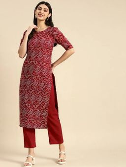 Gahan - Womens Maroon Printed Regular Kurta with Pant