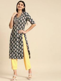 Gahan - Womens Black Printed Regular Kurta with Pant