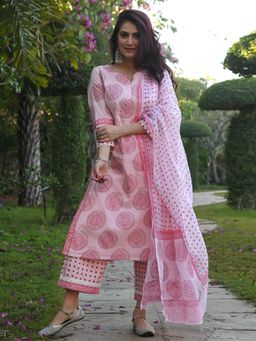 Gahan - Womens Pink Printed Kurta & Pant with Dupatta