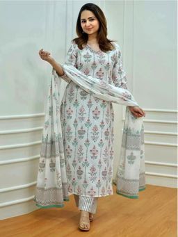 Gahan - Womens White Printed Kurta & Pant with Dupatta
