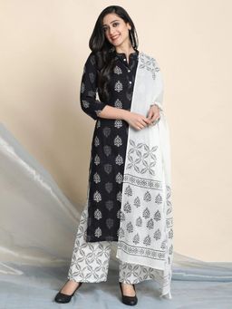 Gahan - Womens Black Printed Kurta and Pant with Dupatta