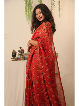 BEGUM BELIYA - Tara Red Ajrakh Chanderi Saree with Unstitched Blouse