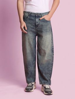 Bene Kleed - Men Wide Leg Light Fade Tinted Jeans Blue
