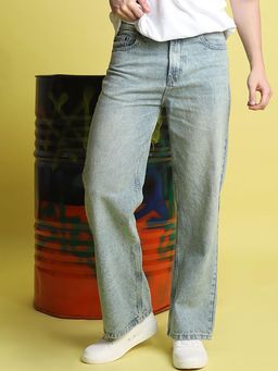 Bene Kleed - Men Pure Cotton Wide Leg Light Fade Jeans Blue