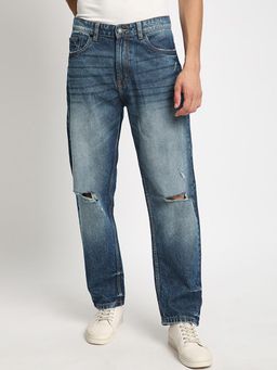 Bene Kleed - Men Straight Fit Slash Knee Heavy Fade Whiskers Pure Cotton Jeans