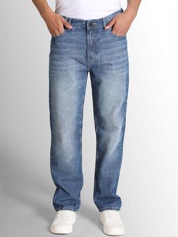 Bene Kleed - Men Cotton Mid-Rise Relaxed Fit Heavy Fade Jeans Blue