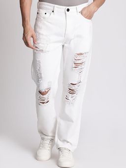 Bene Kleed - Men White Distressed Relaxed Fit Jeans