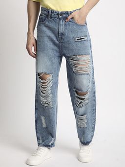 Bene Kleed - Men Blue Baggy Fit Highly Distressed Jeans