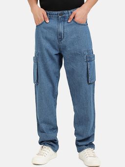 Bene Kleed - Men Blue Mid Rise Straight Fit Cargo Jeans
