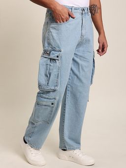 Bene Kleed - Men Non Stretchable Pure Cotton Clean Look Mid Rise Baggy Fit Cargo Jeans Blue