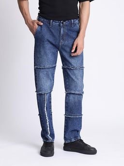 Bene Kleed - Men Dark Blue Relaxed Fit Jeans with Frayed Seam