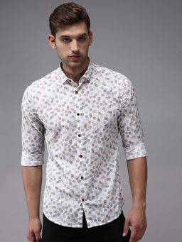 SHOWOFFFF - Men White Collar Neck Printed Comfort Fit Shirt