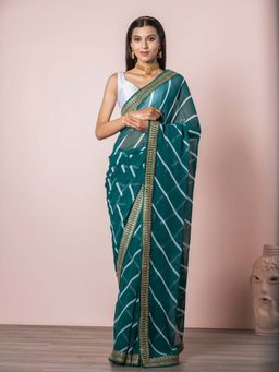 EXCLUSIVA - Green Blended Georgette Leheriya Saree with Unstitched Blouse