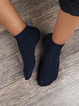 Footprints - Navy Blue Anti-Odor Bamboo Ankle Causal Designer Socks (Pack of 2)
