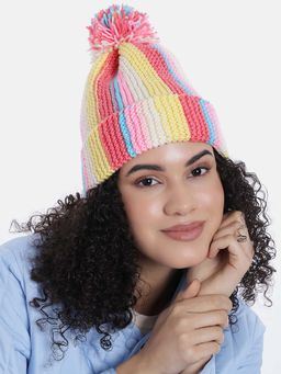 Magic Needles - Multi-Color Woven Knitted Pompom Beanie