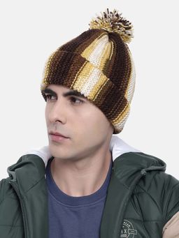 Magic Needles - Brown Woven Knitted Pompom Beanie