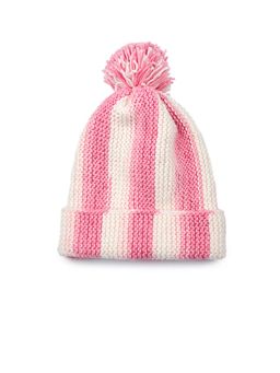 Magic Needles - Pink and White Woven Knitted Pompom Beanie