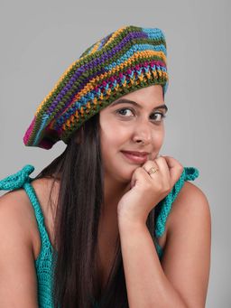 Magic Needles - Multi-Color Handmade Woven Beret Cap