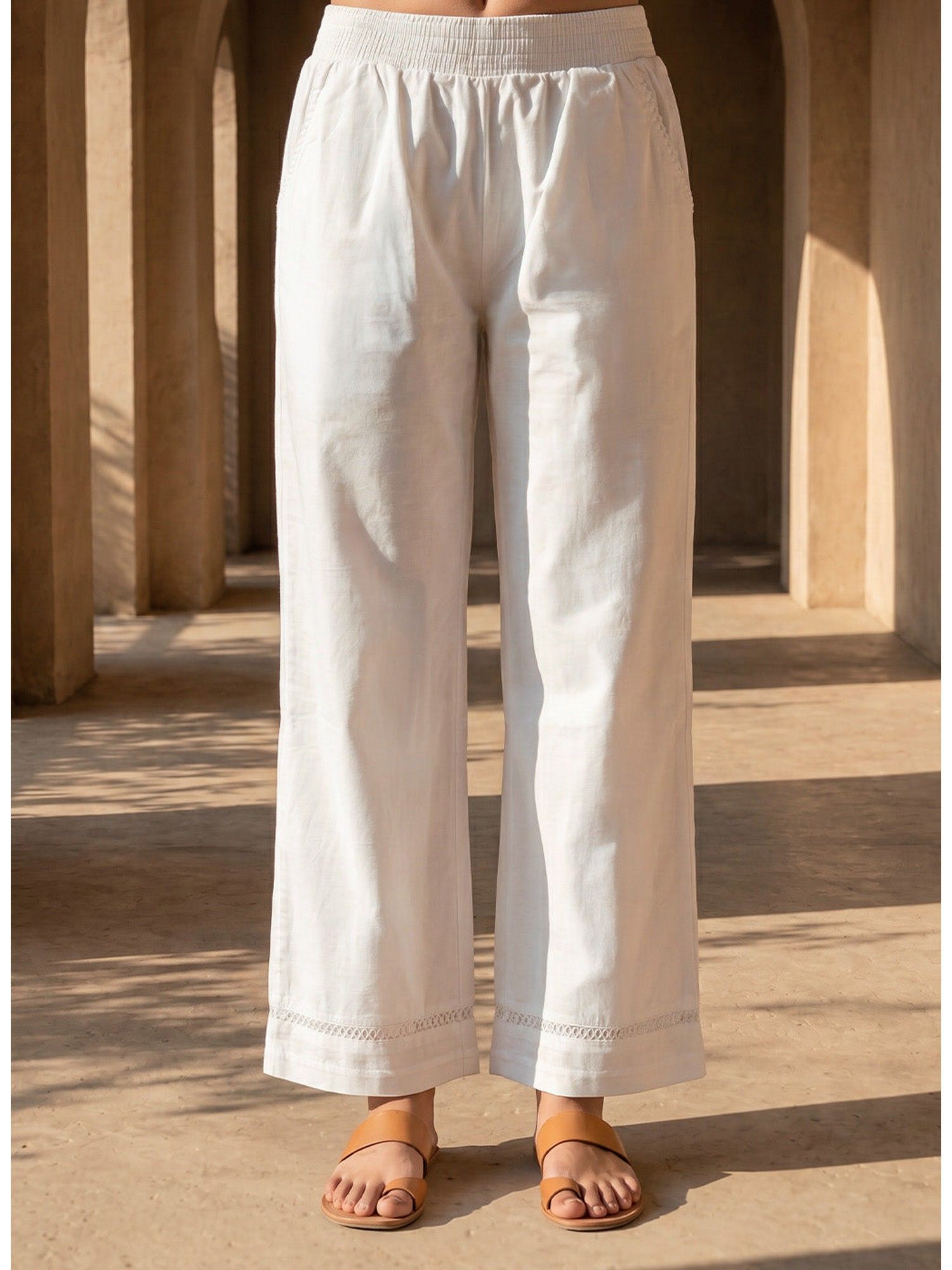 lakshita Women White Linen Blend Daily Wear Palazzos-picture-14