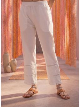 Lakshita - Women White Lycra Embroidered Straight-Fit Palazzos