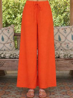 ARAMYA - Women Rust Soft cotton Solid Pant
