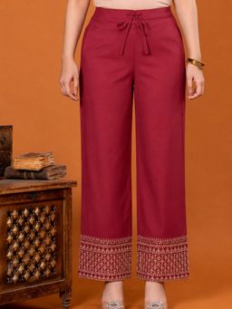 ARAMYA - Women Maroon Chanderi Pant