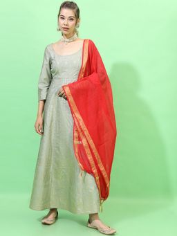 VISHUDH - Green Viscose Rayon Self Design Dress