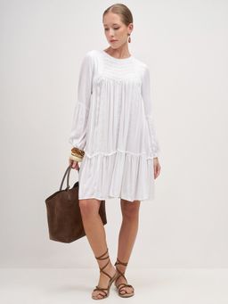 VISHUDH - White Viscose Rayon Embroidered Dress