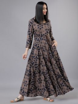 VISHUDH - Brown Viscose Rayon Geometric Dress
