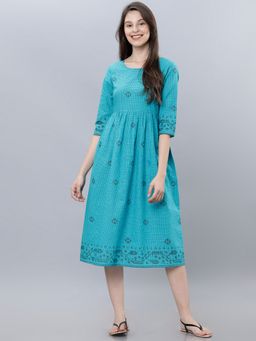 VISHUDH - Blue Cotton Checks Dress