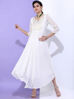 VISHUDH - White Polyester Floral Dress