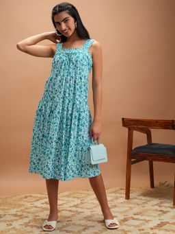 VISHUDH - Green Viscose Rayon Floral Dress