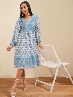 VISHUDH - White Polyester Floral Dress