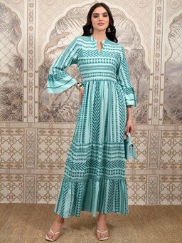 VISHUDH - Green Viscose Rayon Geometric Dress