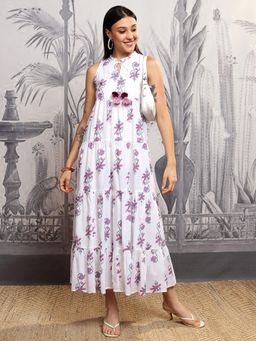 VISHUDH - White Cotton Floral Dress