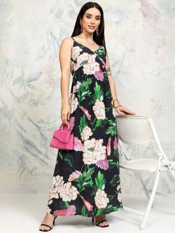 VISHUDH - Black Polyester Floral Dress