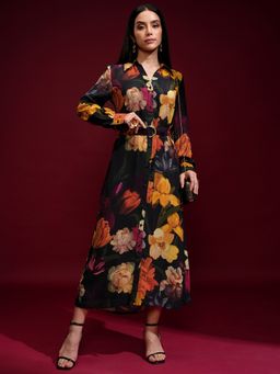 VISHUDH - Black Polyester Floral Dress