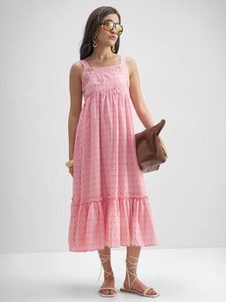 VISHUDH - Pink Cotton Blend Embroidered Dress
