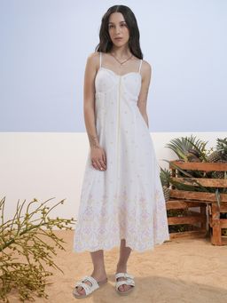 VISHUDH - White Cotton Embroidered Dress