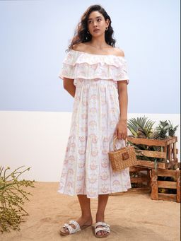 VISHUDH - White Cotton Embroidered Dress